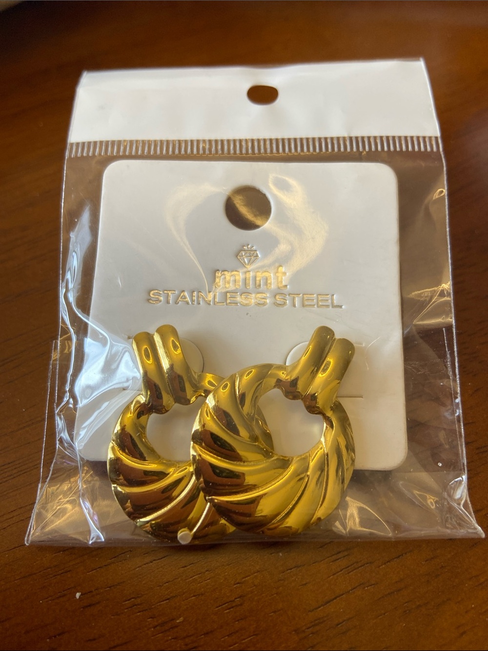 mint Gold-Tone Twisted Hoop Earrings - Stainless Steel